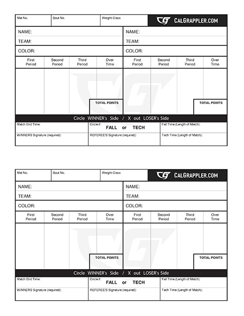 CalGrappler California Wrestling Bout Sheets