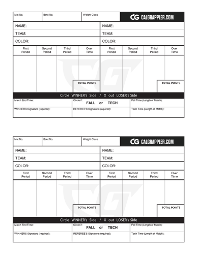 CalGrappler Wrestling Bout Sheet